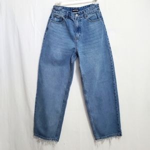 Momokrom Wide Leg High Waist Raw Hem Jeans EU34